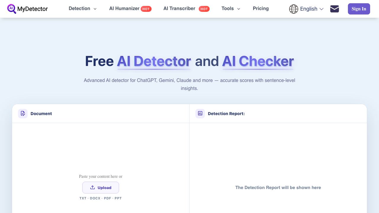 MyDetector website screenshot