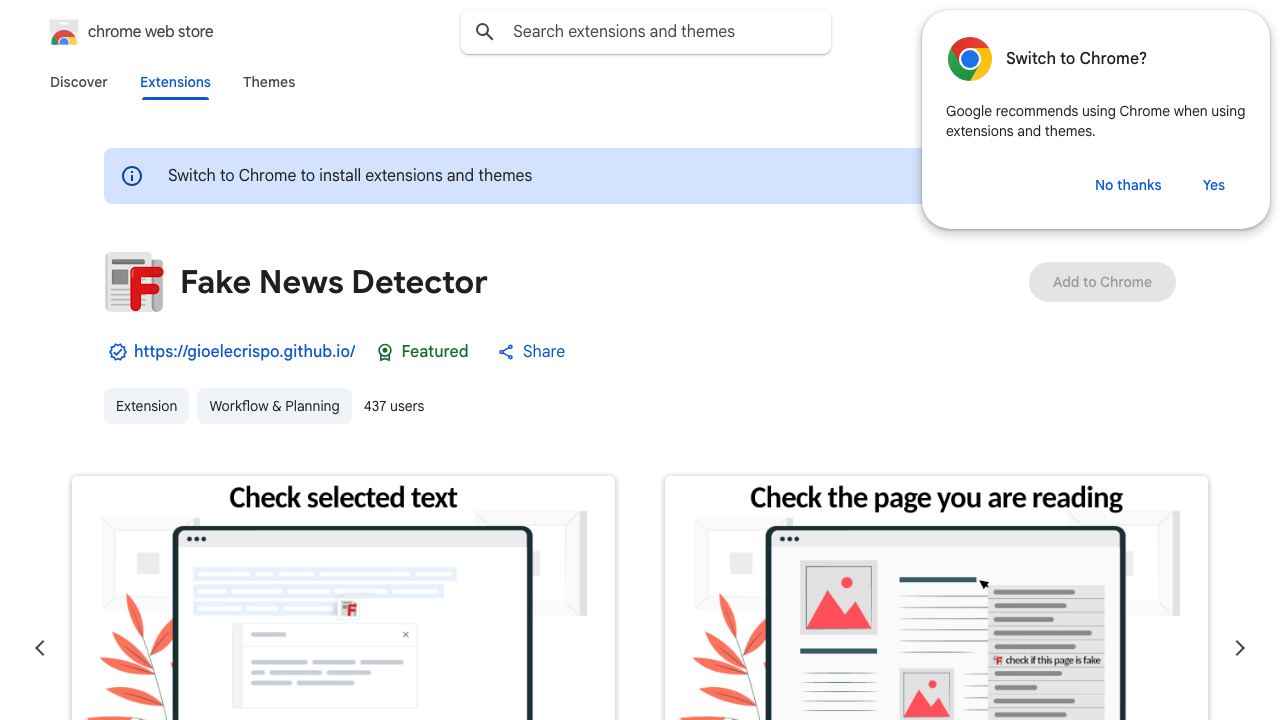Fake News Detector 网站截图