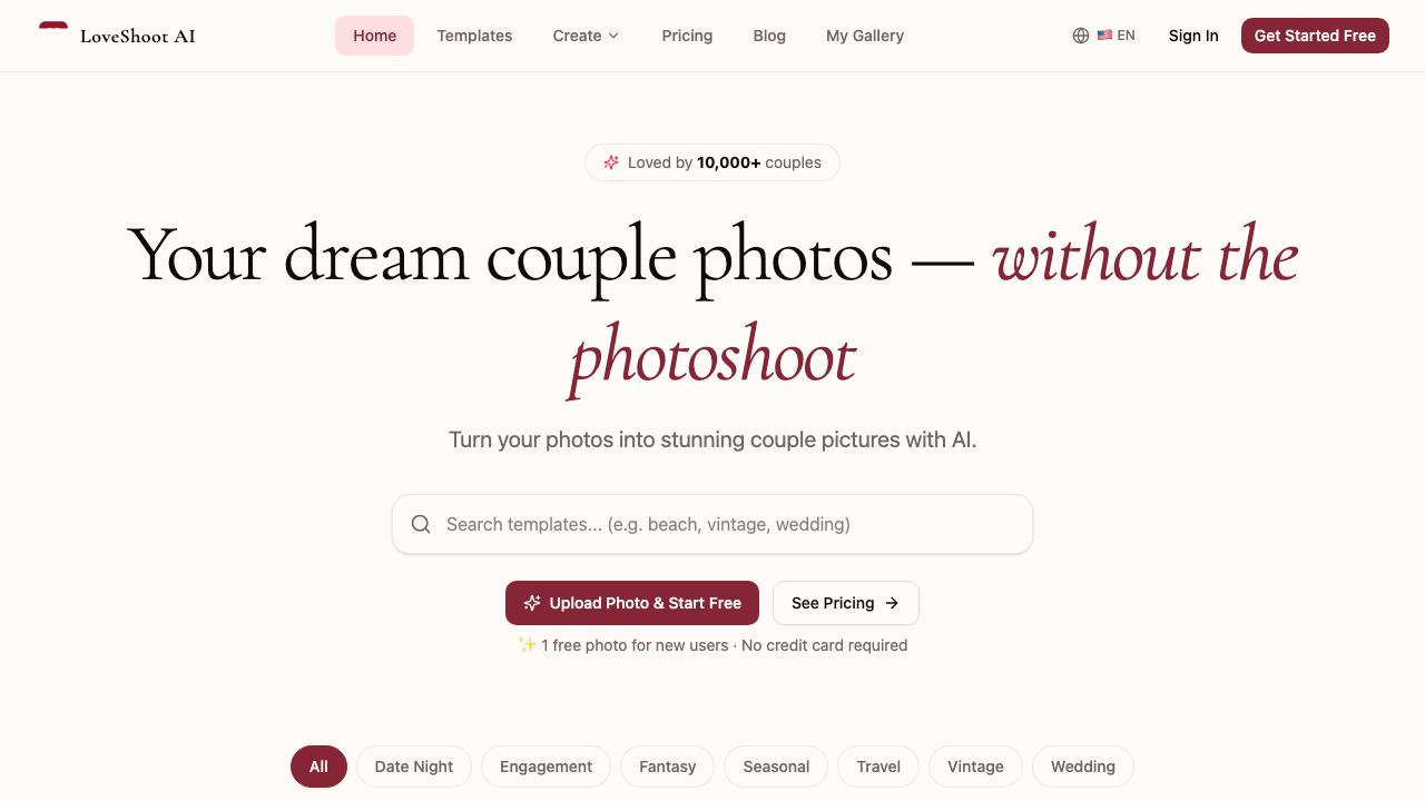 loveshoot.ai website screenshot