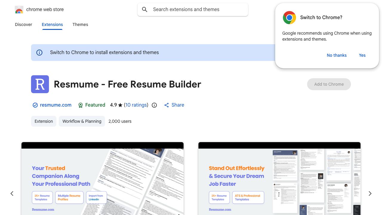 Resmume - Free Resume Builder 网站截图
