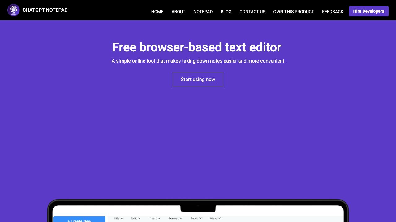 ChatGPT Notepad website screenshot