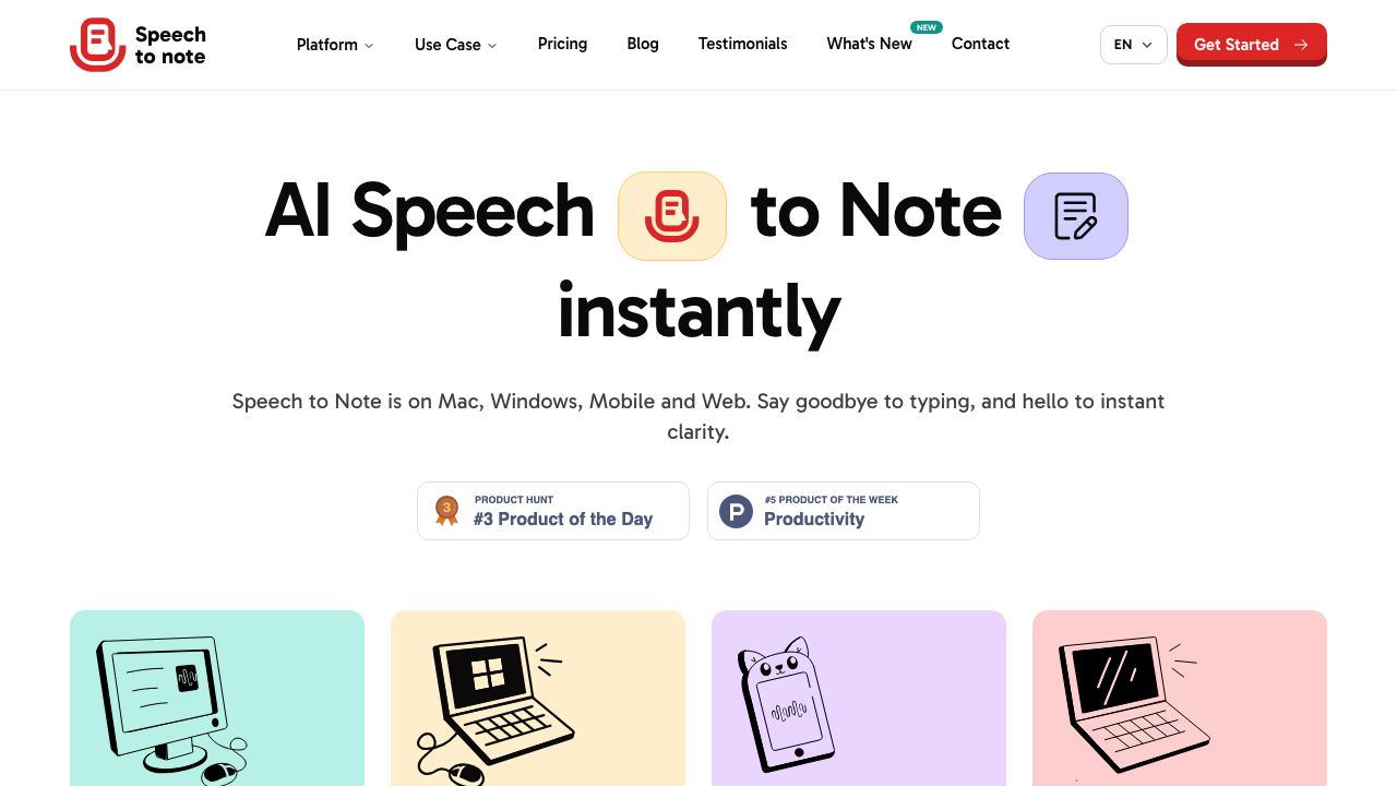 Speech To Note website screenshot