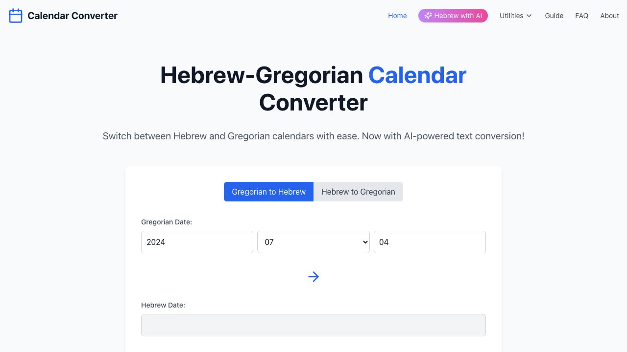 Hebrew Calendar with AI 网站截图
