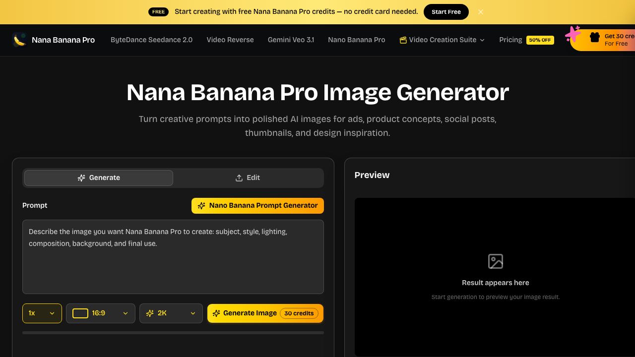 Nana Banana Pro AI 网站截图