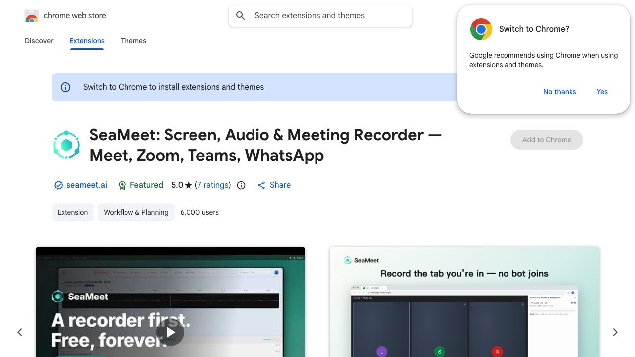 SeaMeet: Take ChatGPT Meeting Note Real-Time 网站截图
