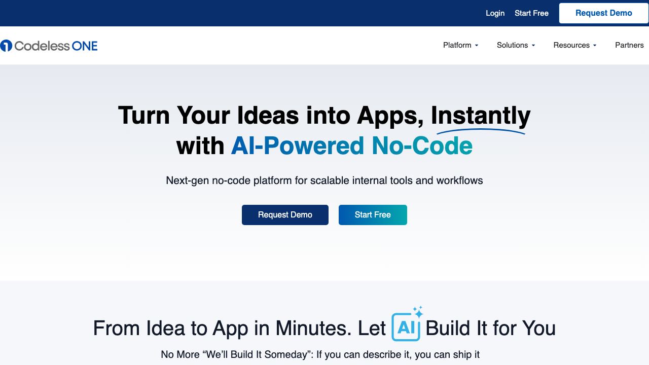 Codeless ONE website screenshot