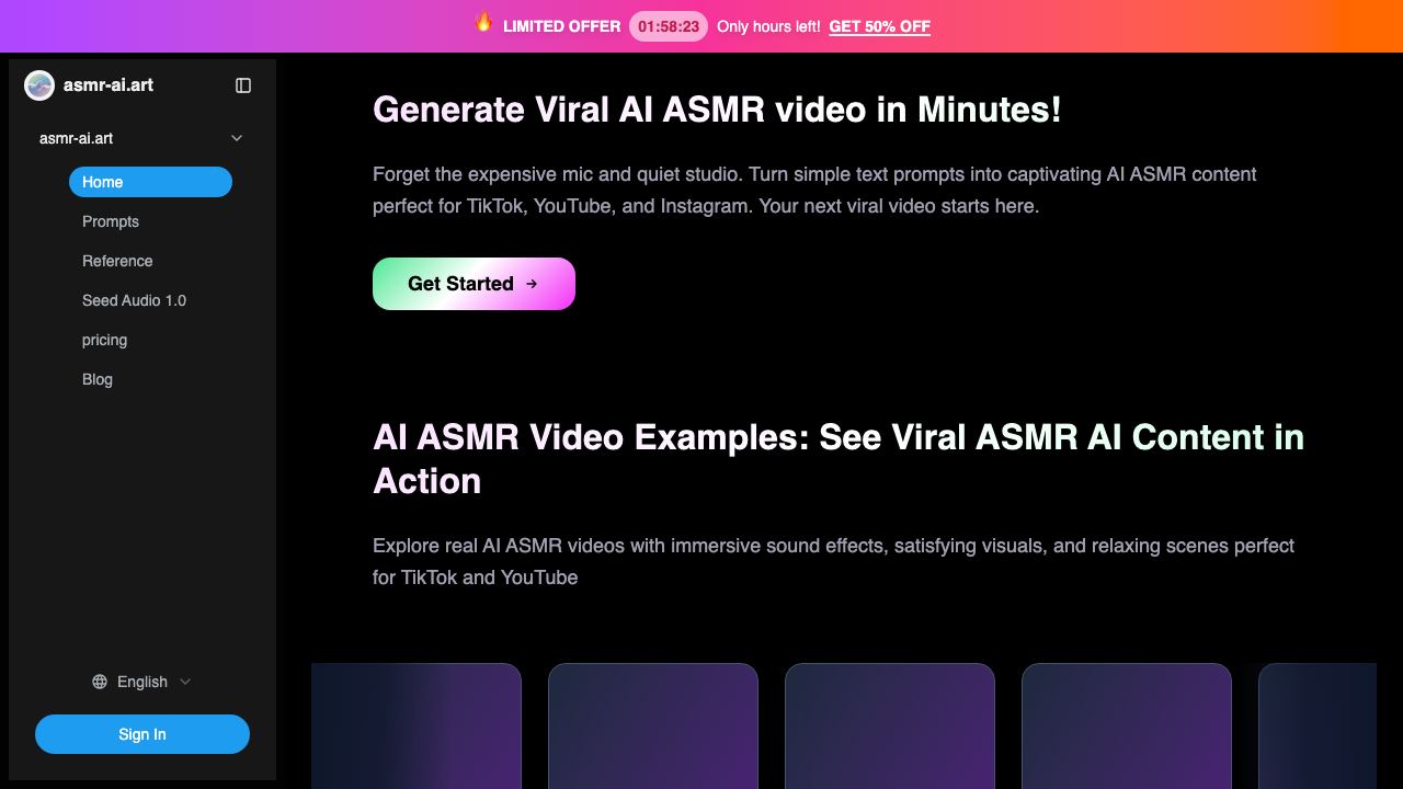 AI ASMR Generator 网站截图