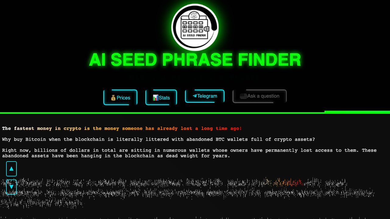 AI Seed Phrase Finder & BTC balance checker tool for Windows PC website screenshot