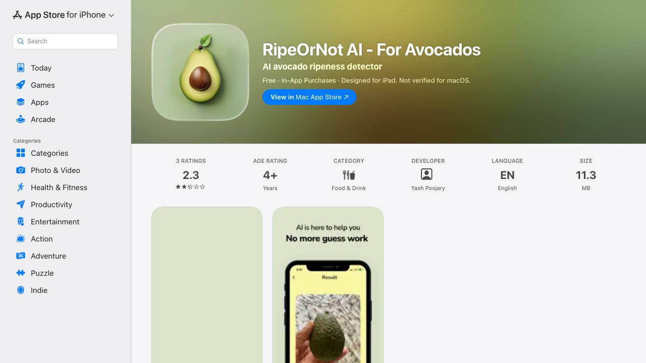 RipeOrNot AI - For Avocados 网站截图