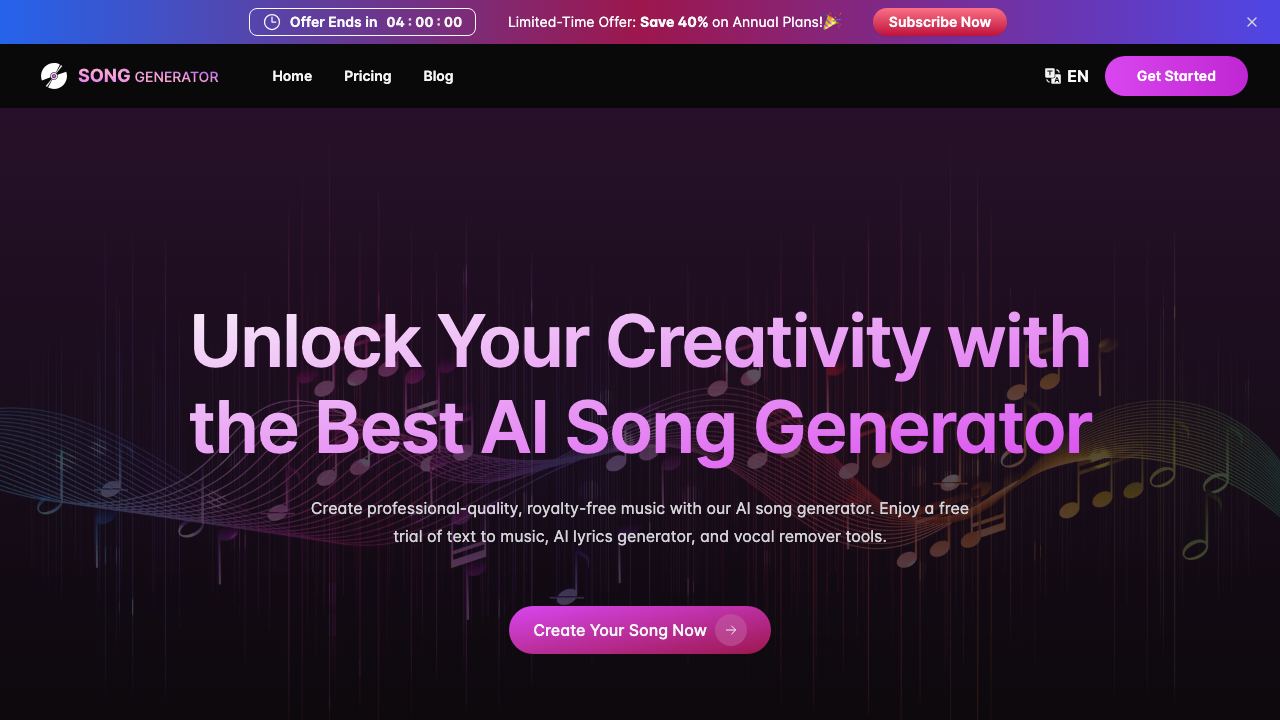 SongGenerator.io: AI Music Generator Free Online 网站截图