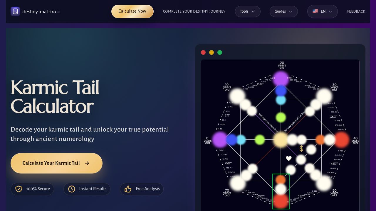 Karmic tail calculator website screenshot
