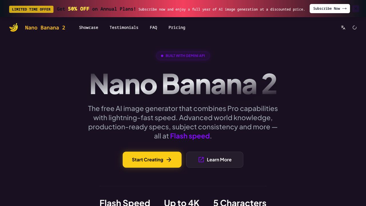 Nano Banana 2 - Free AI Image Generator & Editor | Gemini website screenshot