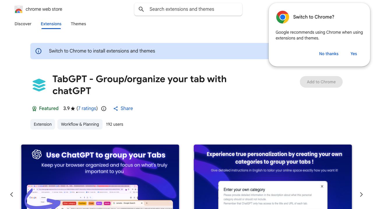 TabGPT - Group/organize your tab with chatGPT 网站截图