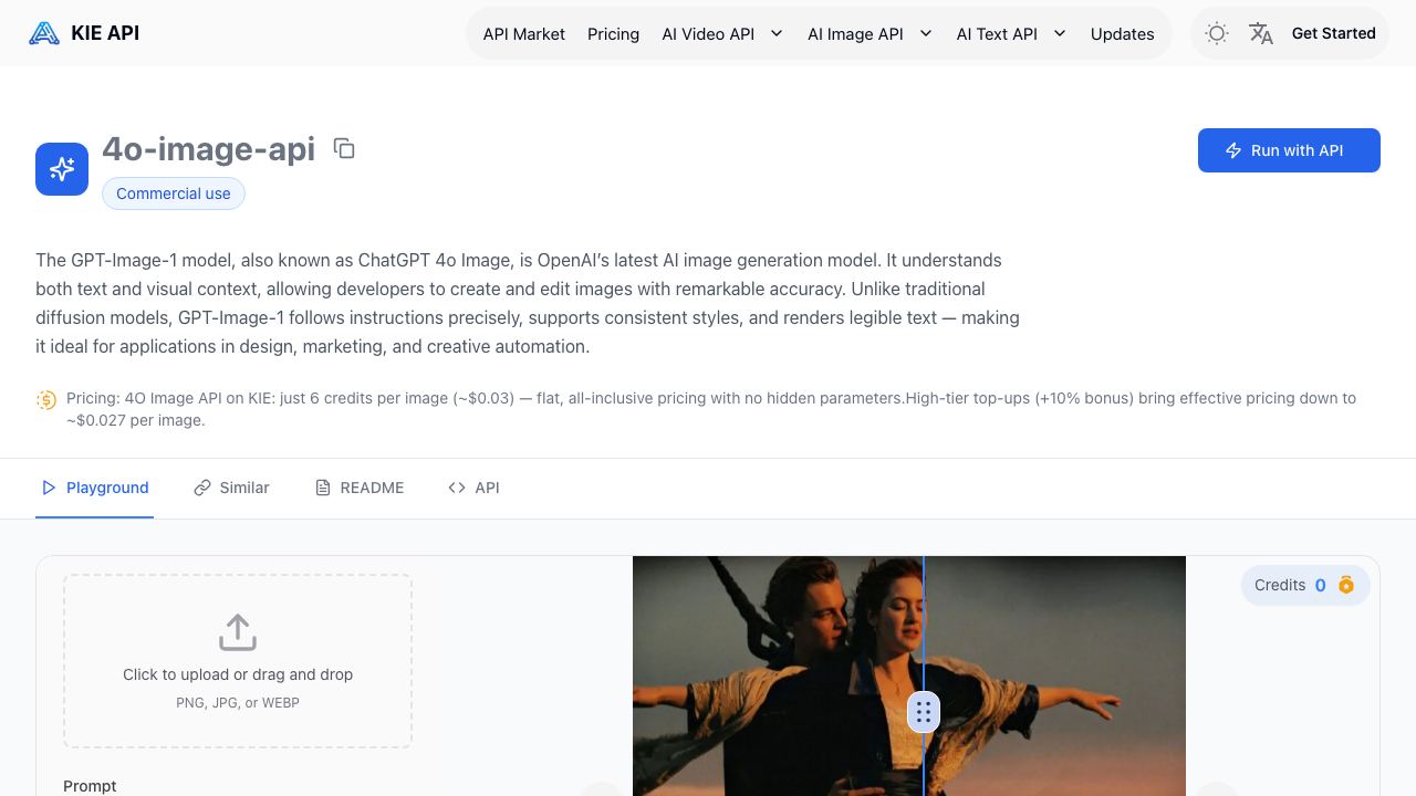 Kie.ai: Affordable and Reliable 4o Image API(The latest released) website screenshot