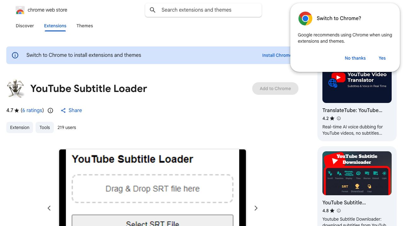 YouTube Subtitle Loader website screenshot