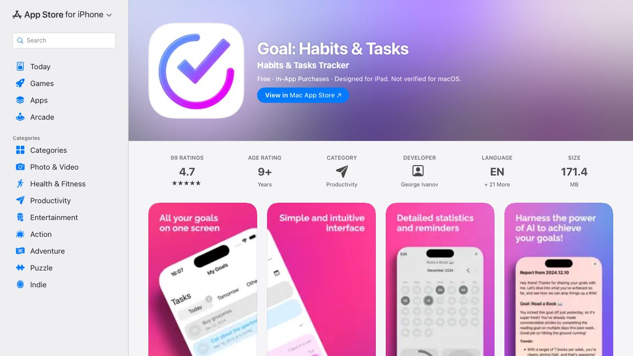 Goal: Habits & Goals 网站截图