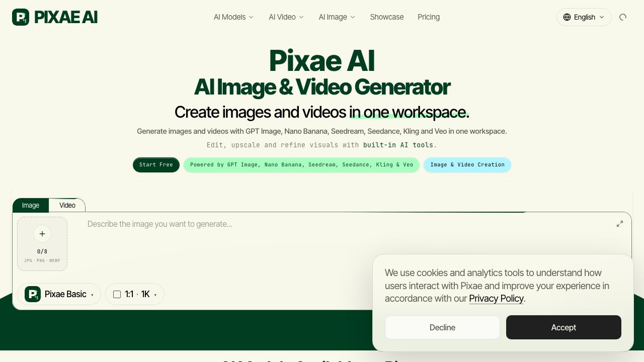 Pixae AI 网站截图