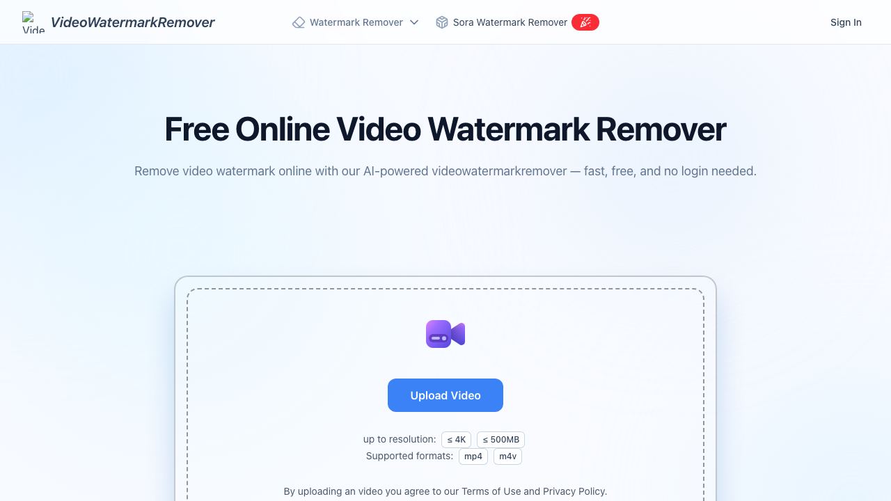 VideoWatermarkRemover AI 网站截图