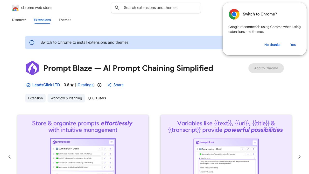 Prompt Blaze — AI Prompt Chaining Simplified 网站截图