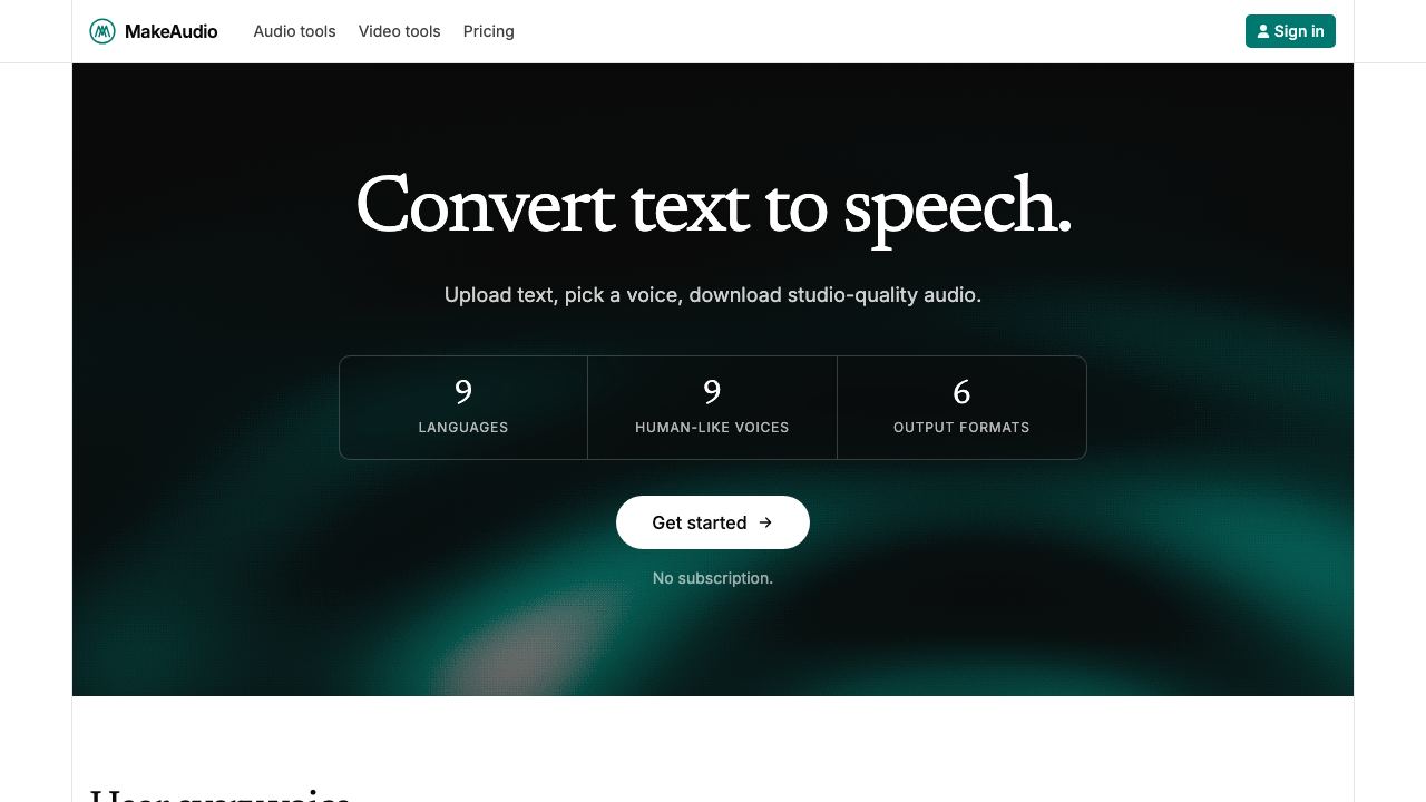 makeaudio website screenshot