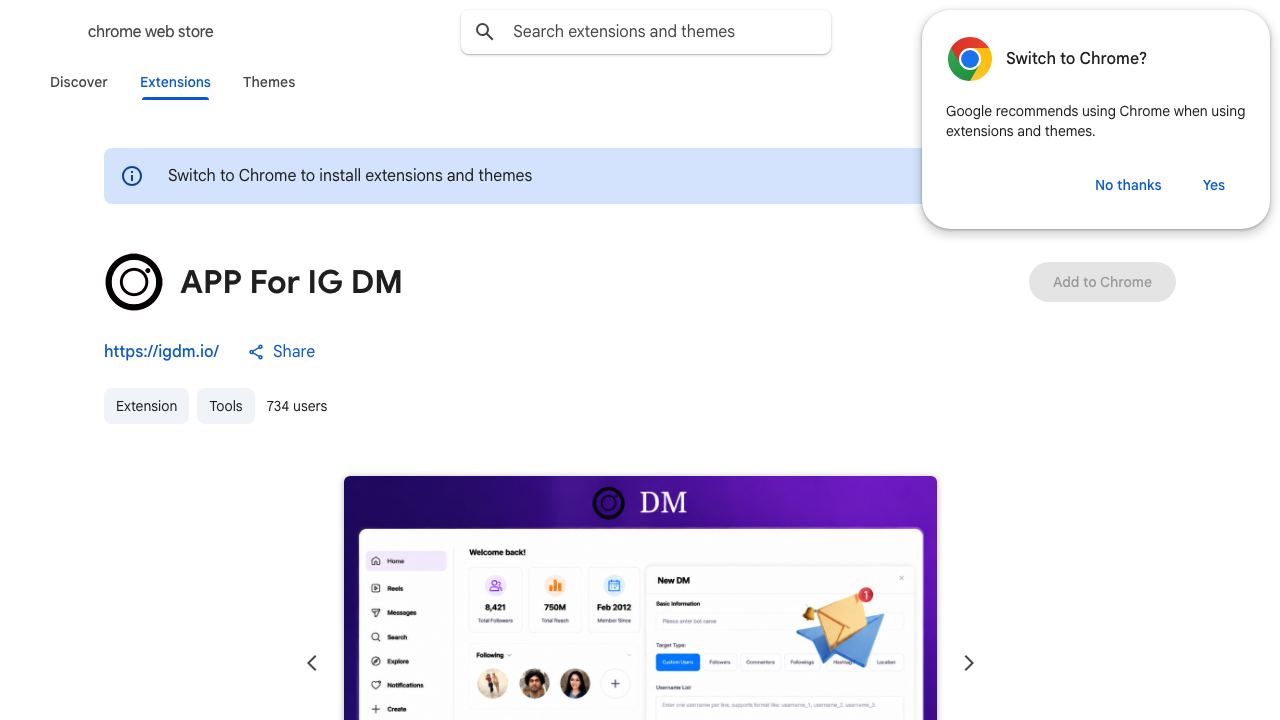 IG DM website screenshot