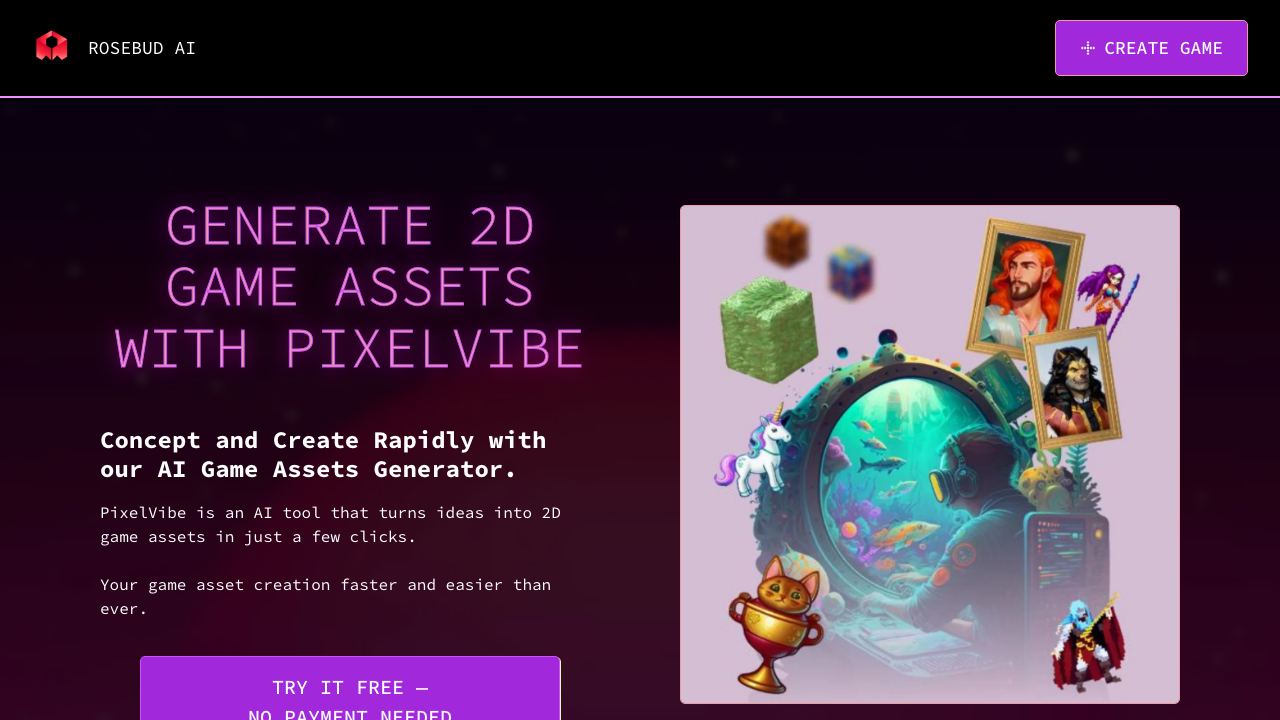 PixelVibe by Rosebud AI 网站截图