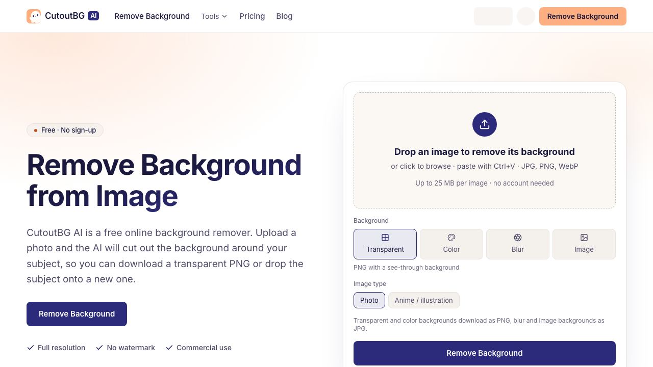 CutoutBG AI website screenshot