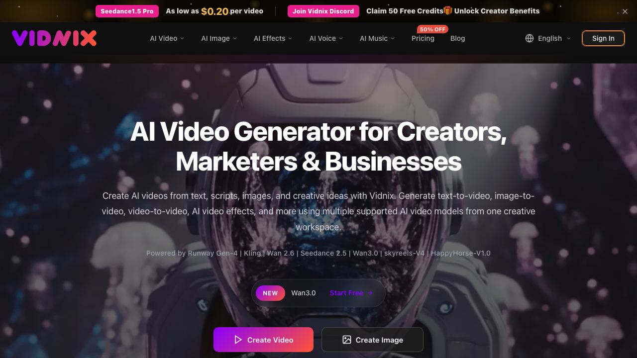 Vidnix.AI 网站截图