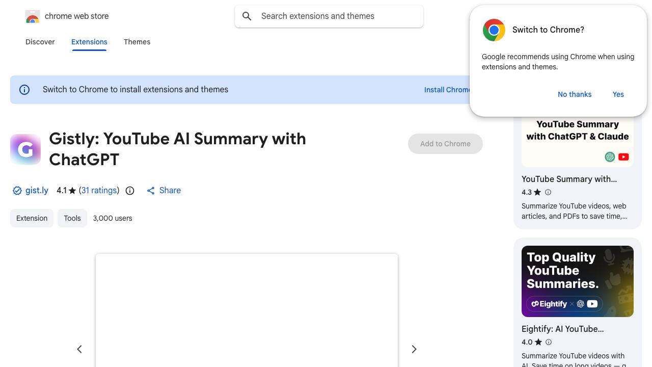 Gistly: YouTube AI Summary with ChatGPT website screenshot