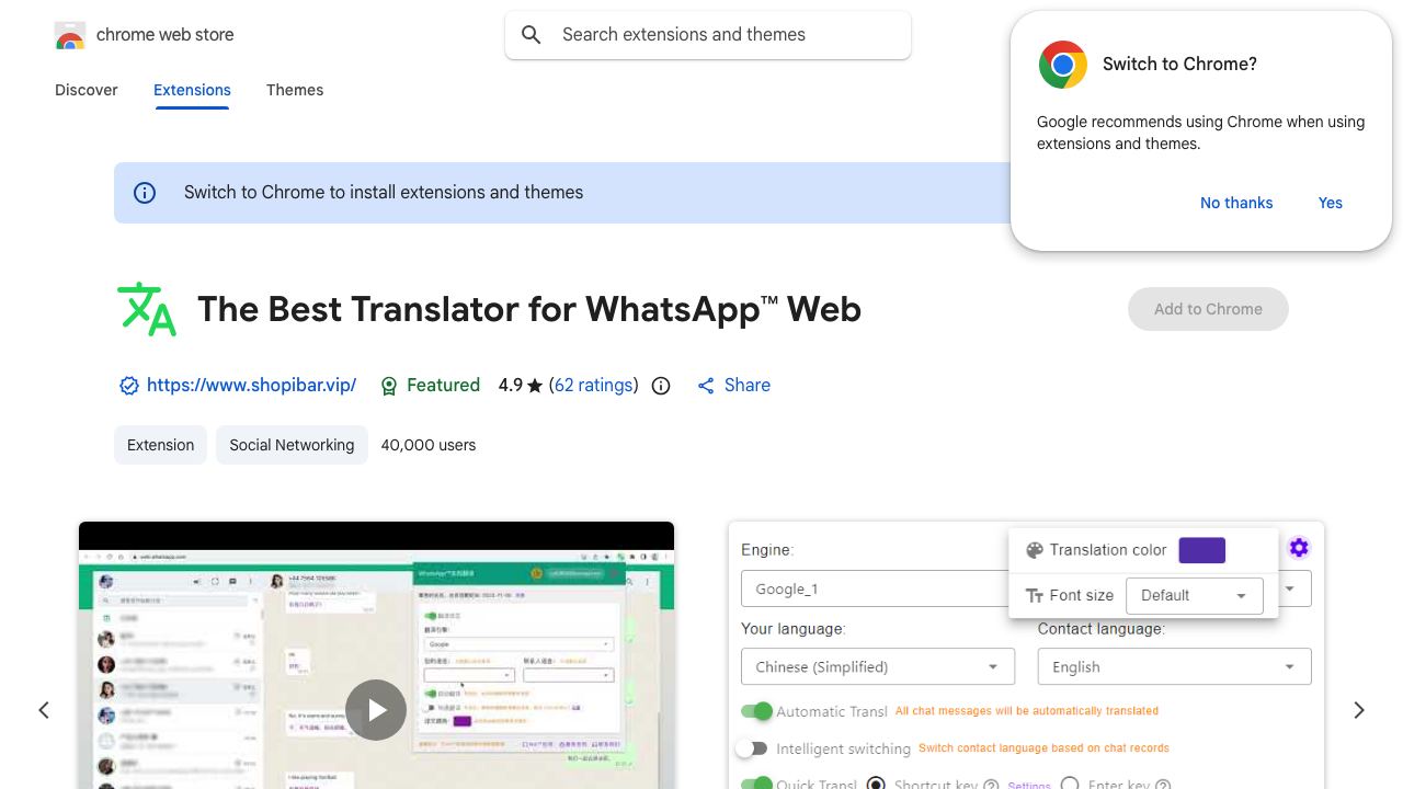 The Best Translator for WhatsApp™ Web website screenshot