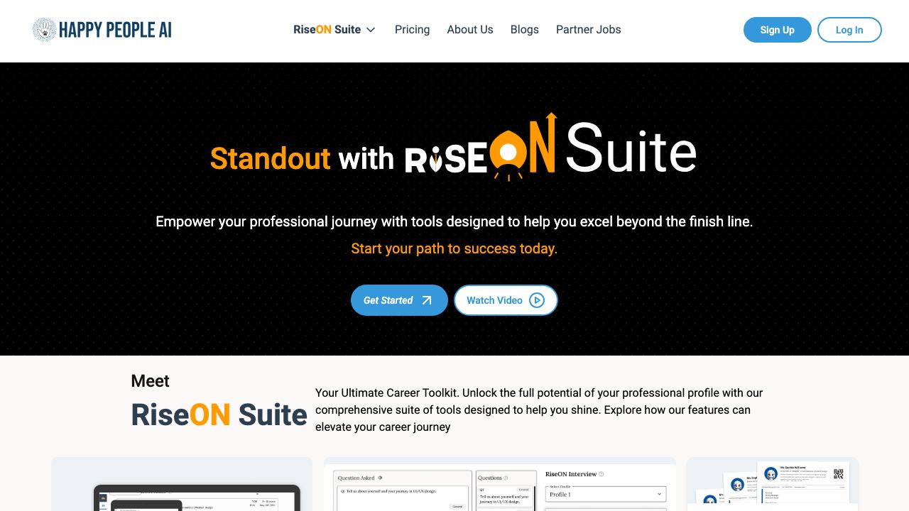 RiseON Suite website screenshot