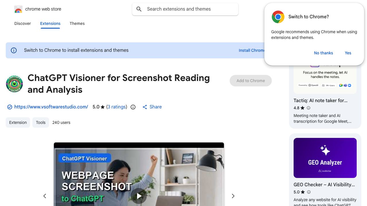 ChatGPT Visioner for Screenshot Reading and Analysis website screenshot