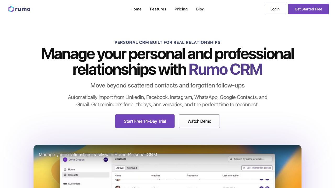 Rumo Personal CRM 网站截图
