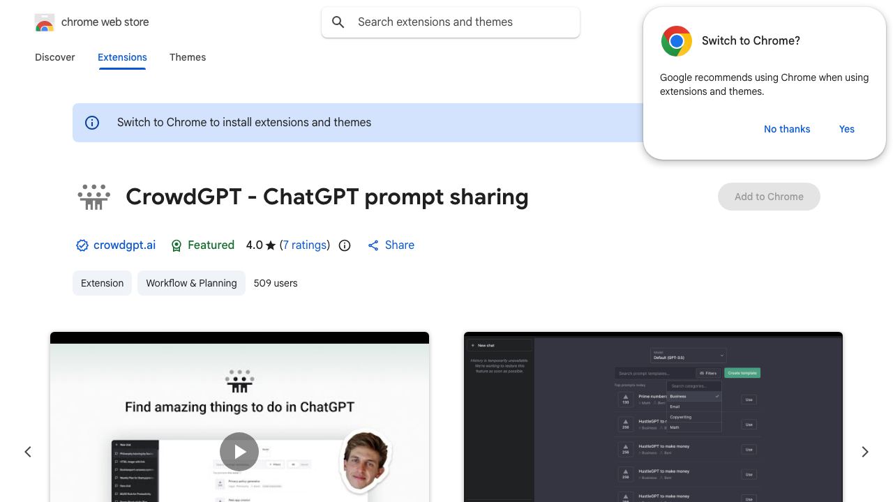 CrowdGPT - ChatGPT prompt sharing 网站截图