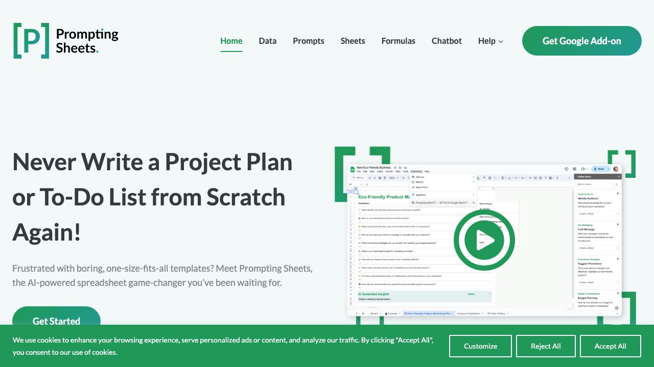 Prompting Sheets™ website screenshot