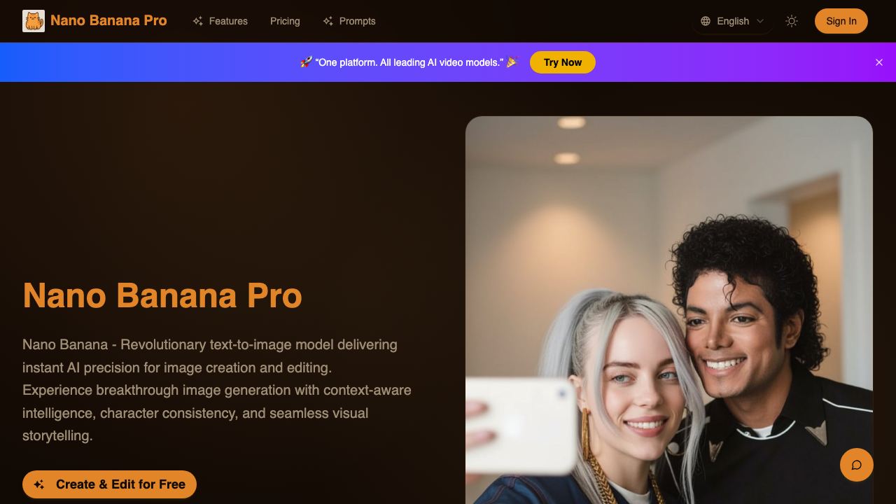 Nano Banana - Revolutionary AI Image Model | Free Nano Banana Pro website screenshot