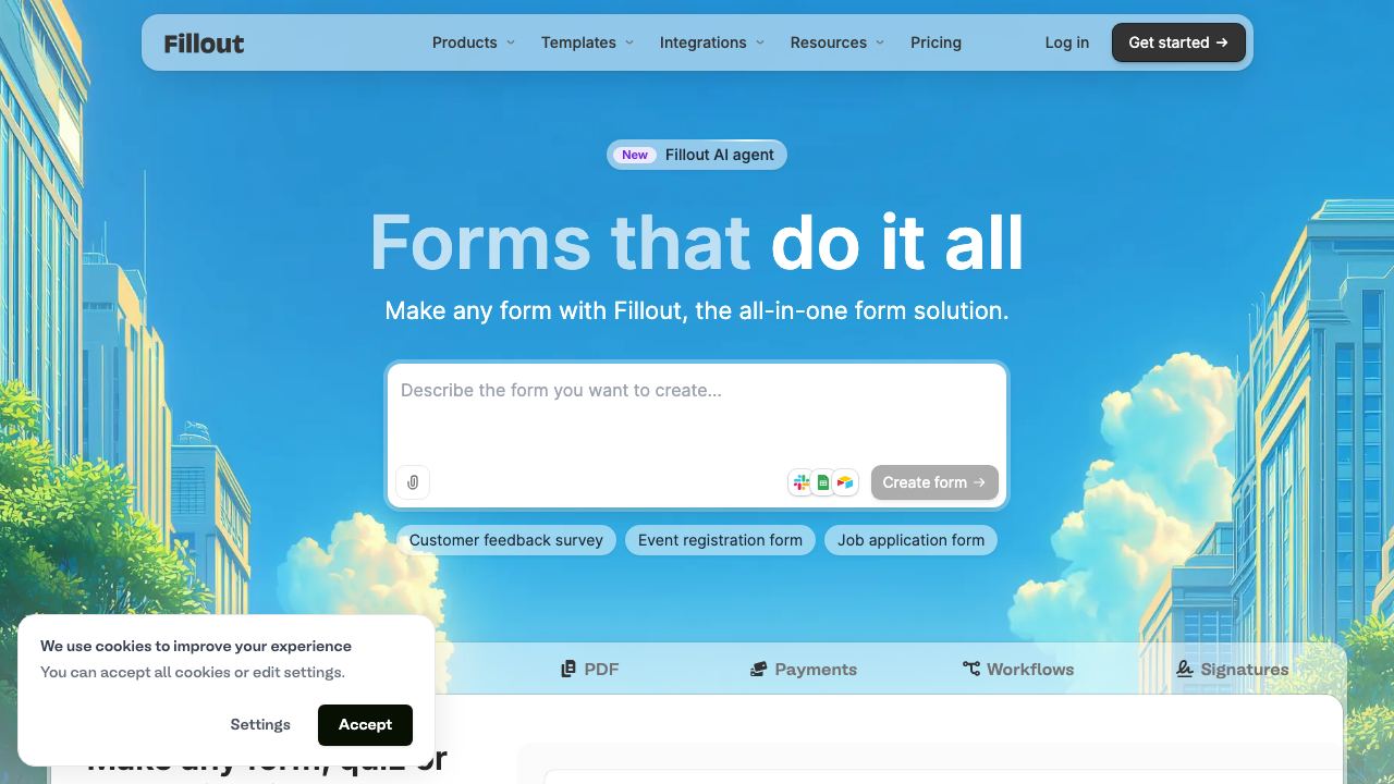 Fillout 网站截图