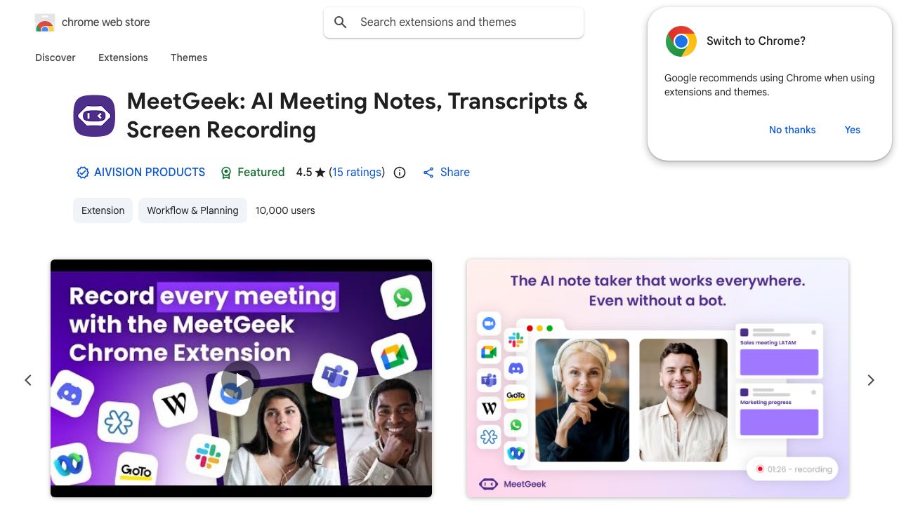 MeetGeek: AI meeting summaries and transcription 网站截图