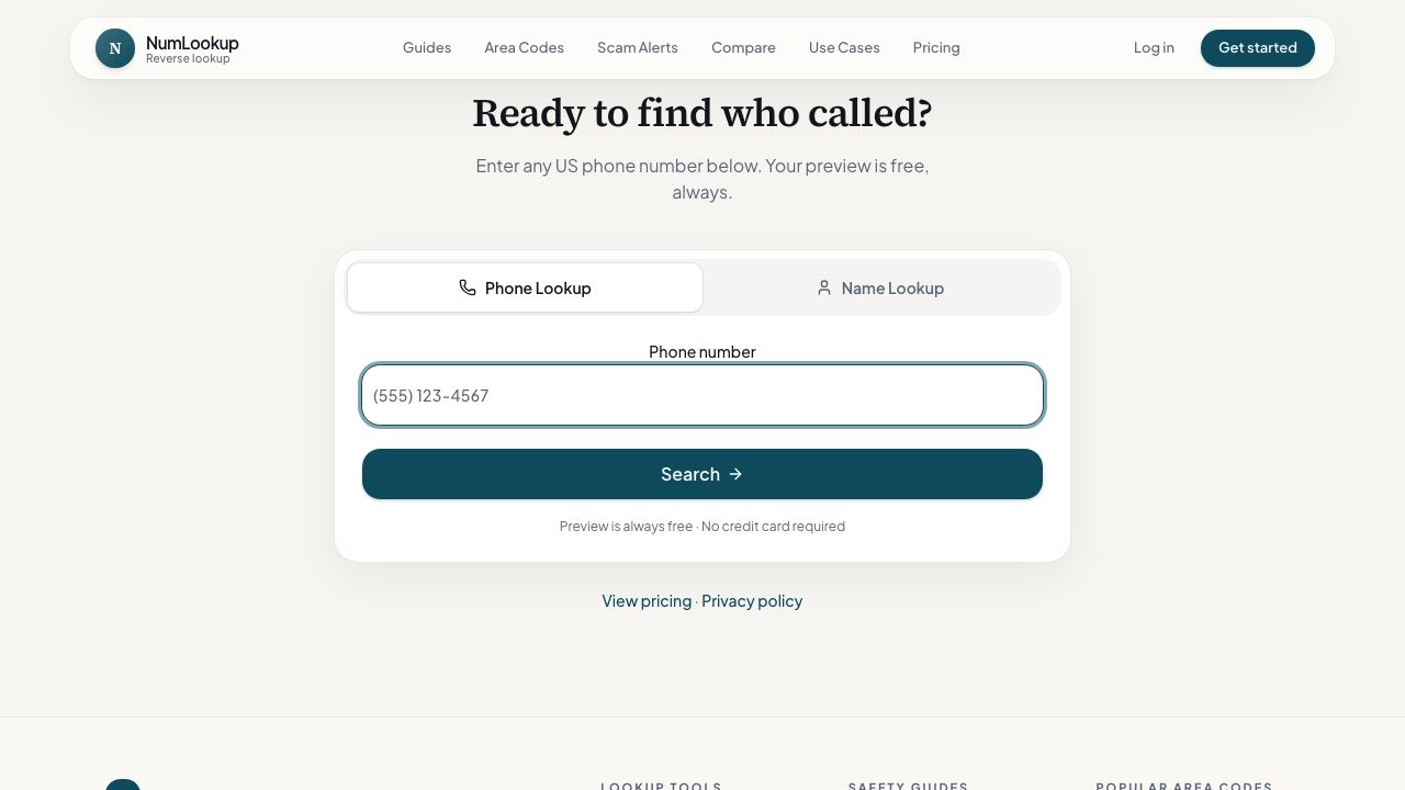 Num Lookup website screenshot