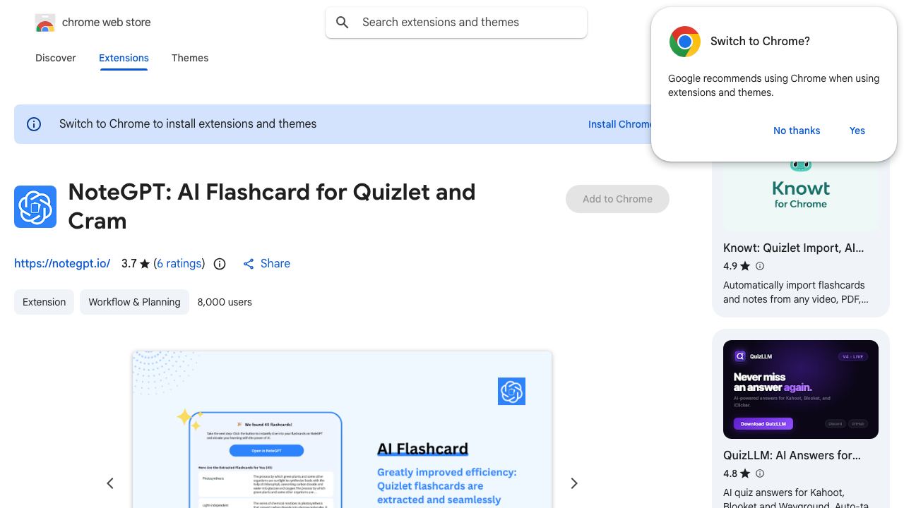 NoteGPT: AI Flashcard for Quizlet and Cram 网站截图