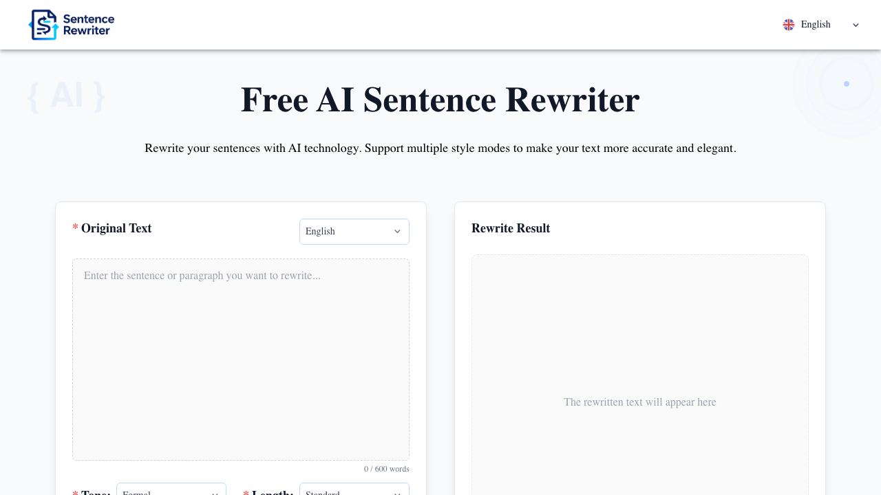 Free AI Sentence Rewriter 网站截图