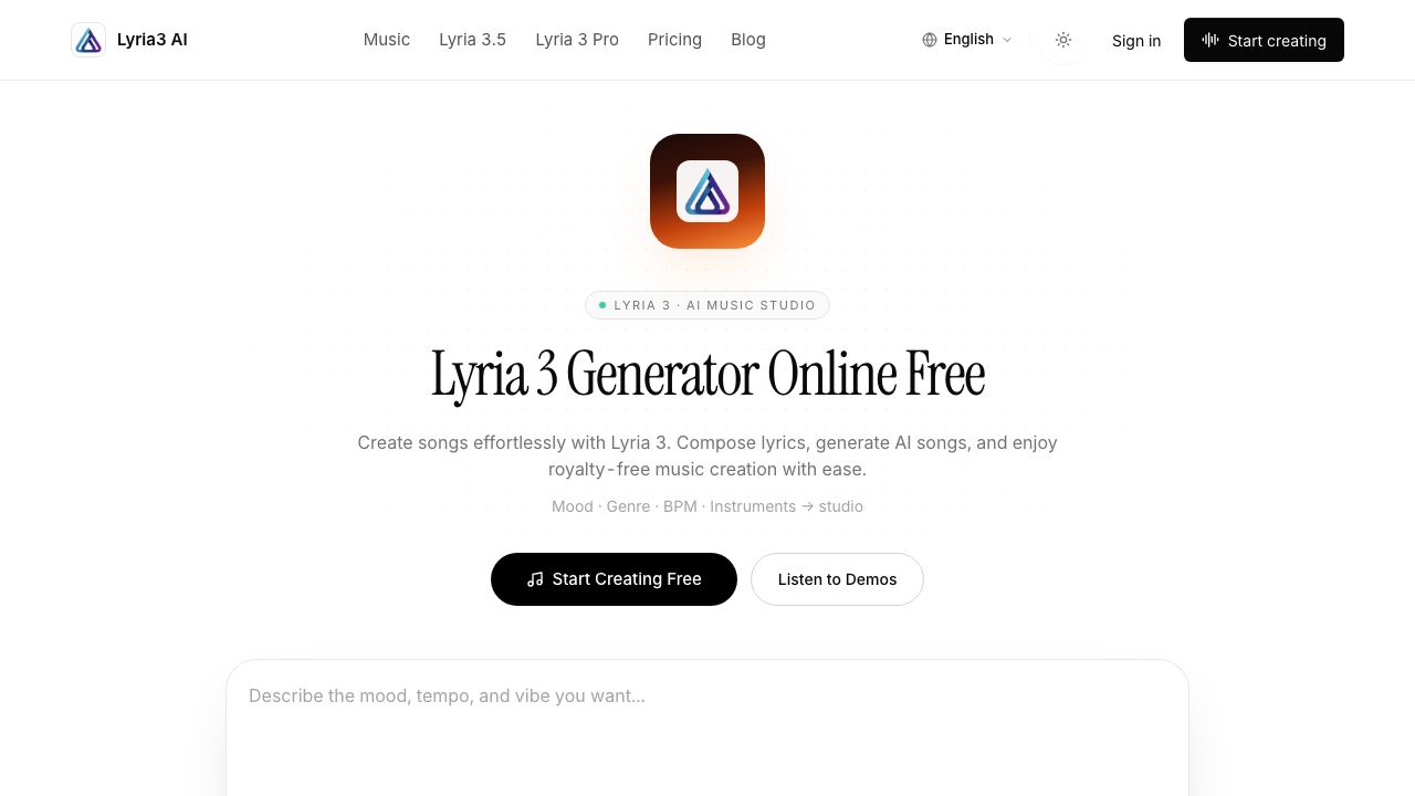 Lyria 3 AI website screenshot