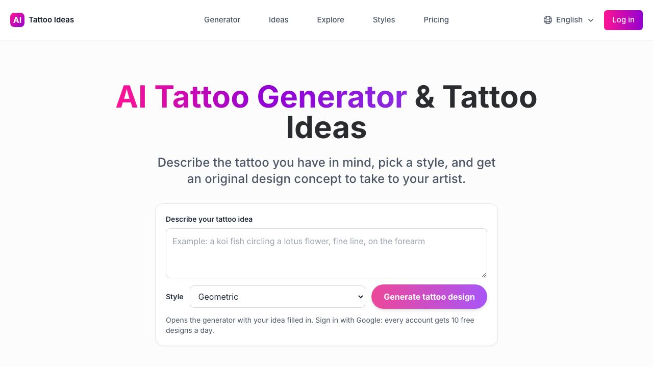 AI Tattoo Ideas 网站截图