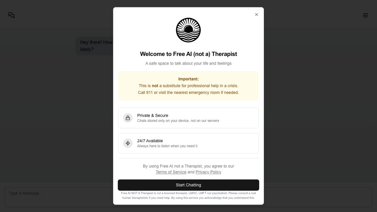 Free AI Therapist website screenshot