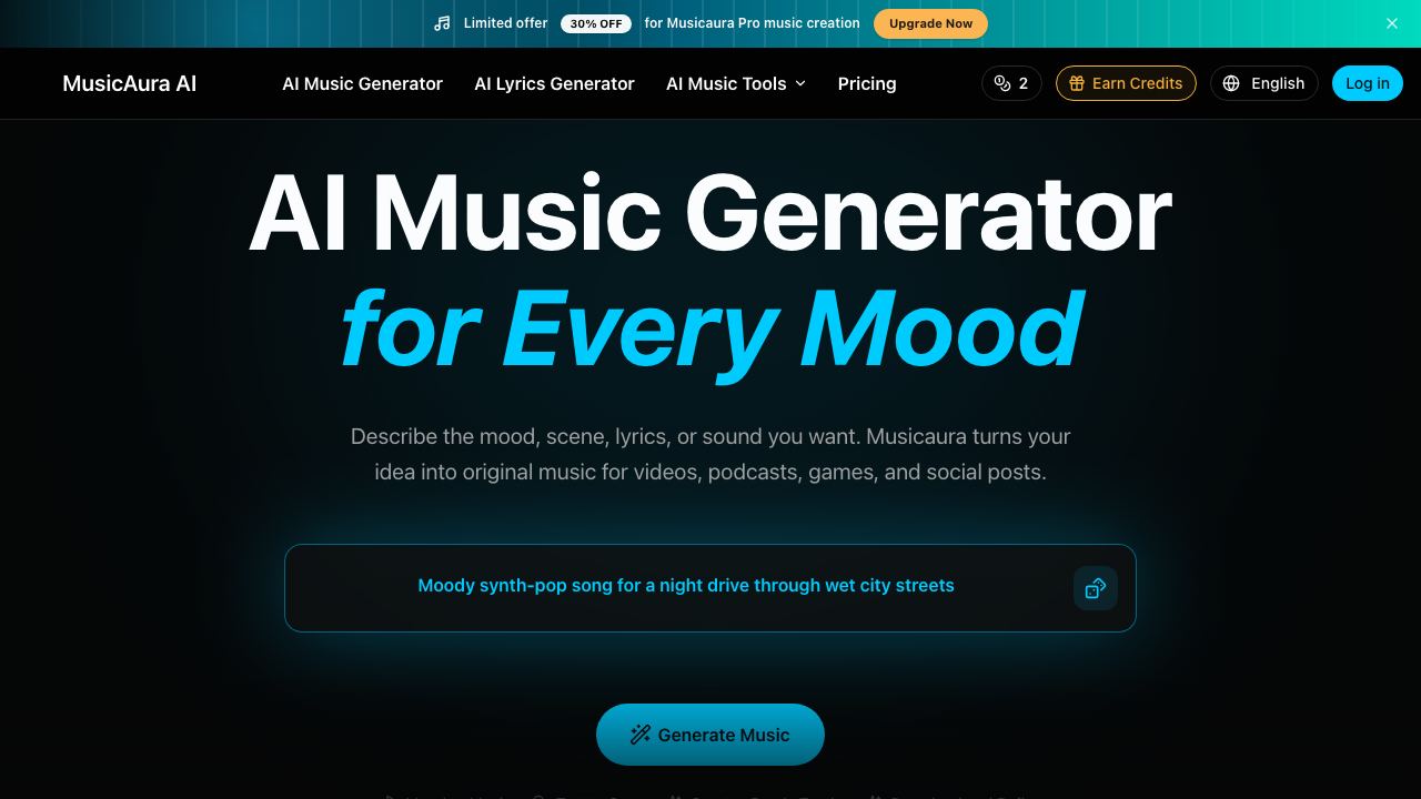 MusicAura AI website screenshot