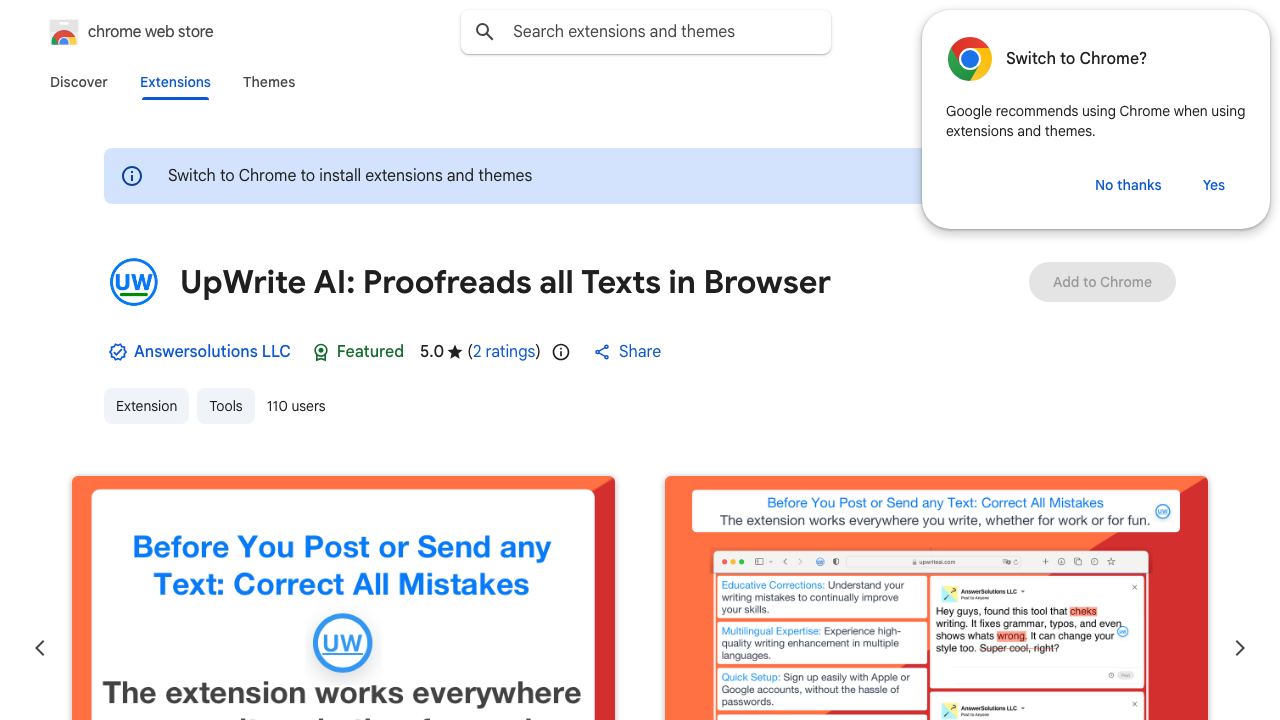 UpWrite AI: Proofreads all Texts in Browser 网站截图