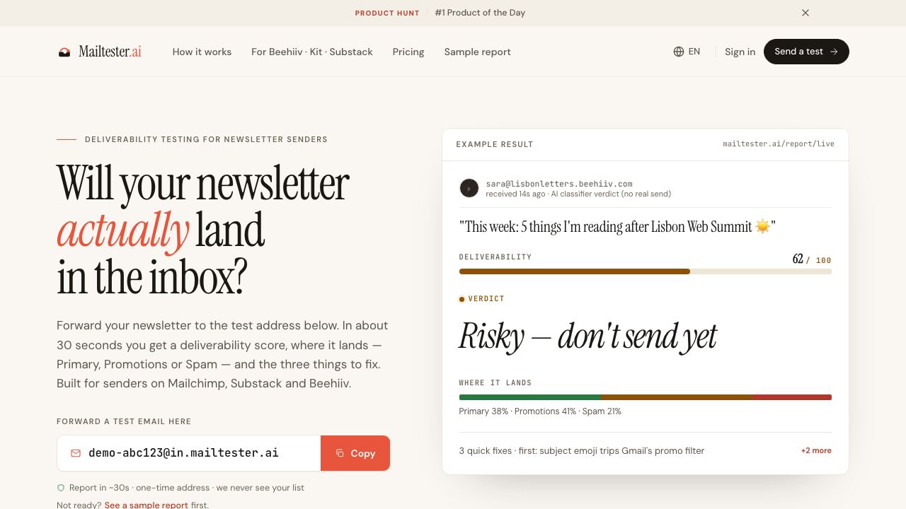 MailTester.AI website screenshot