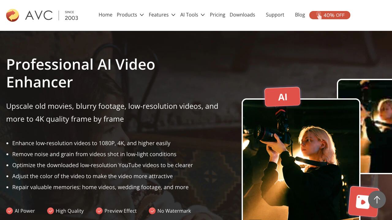 Any Video Converter AI Video Enhancer website screenshot