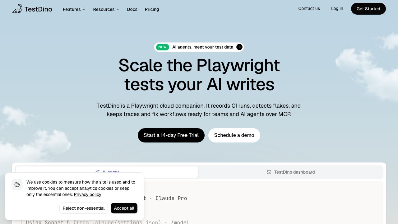 TestDino 网站截图