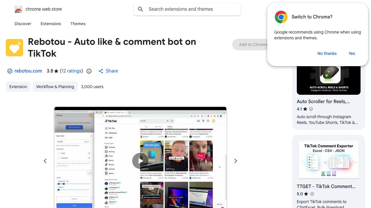 Rebotou - Auto like & comment bot on TikTok 网站截图